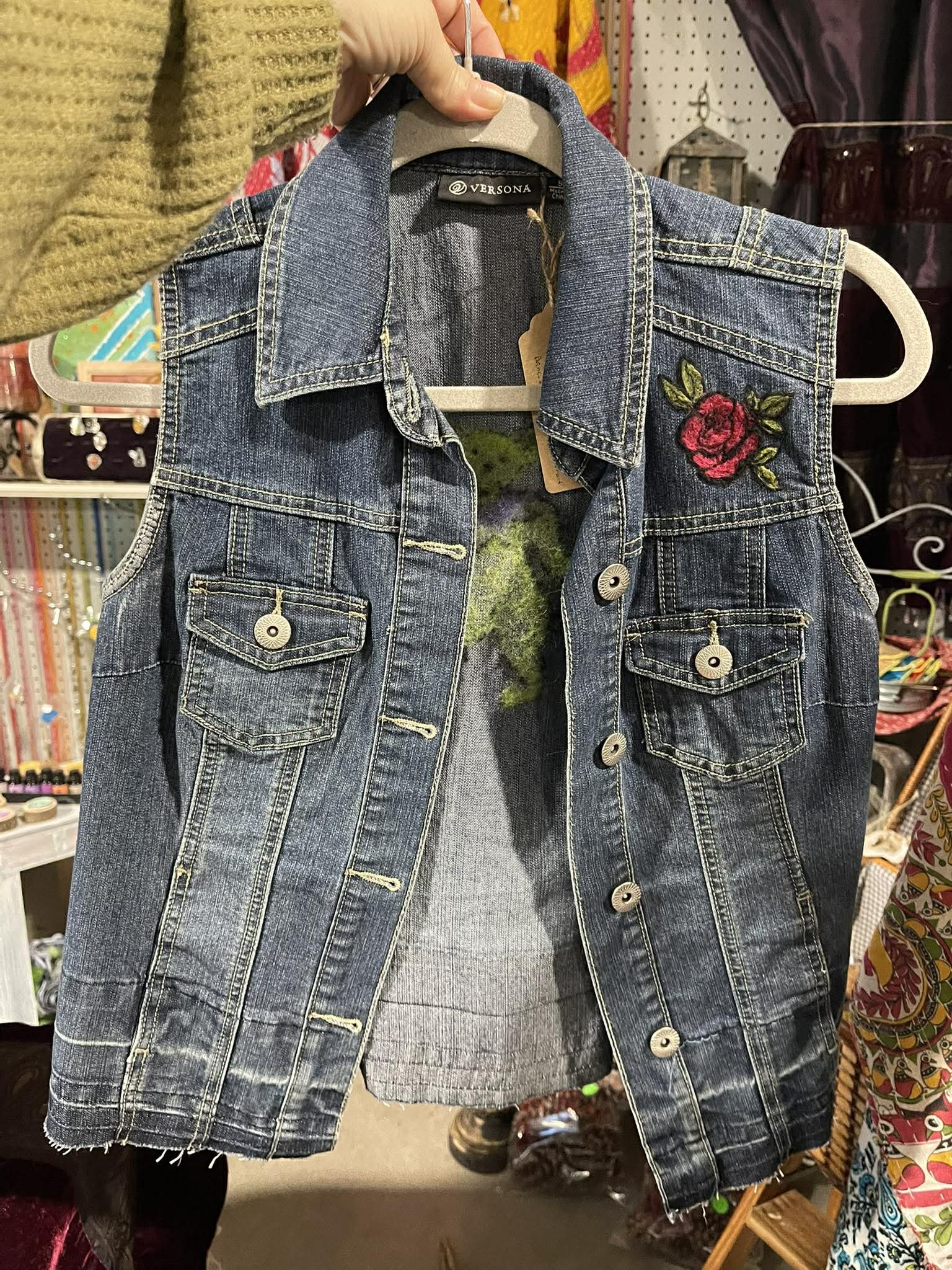 Upcycled jean with wet felt