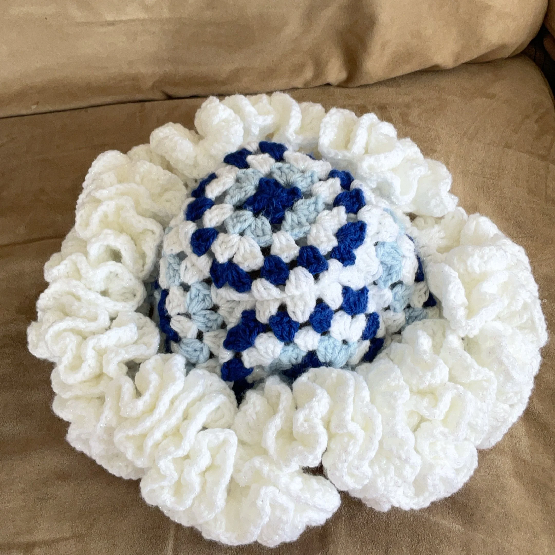 Blue & White Ruffle Hat