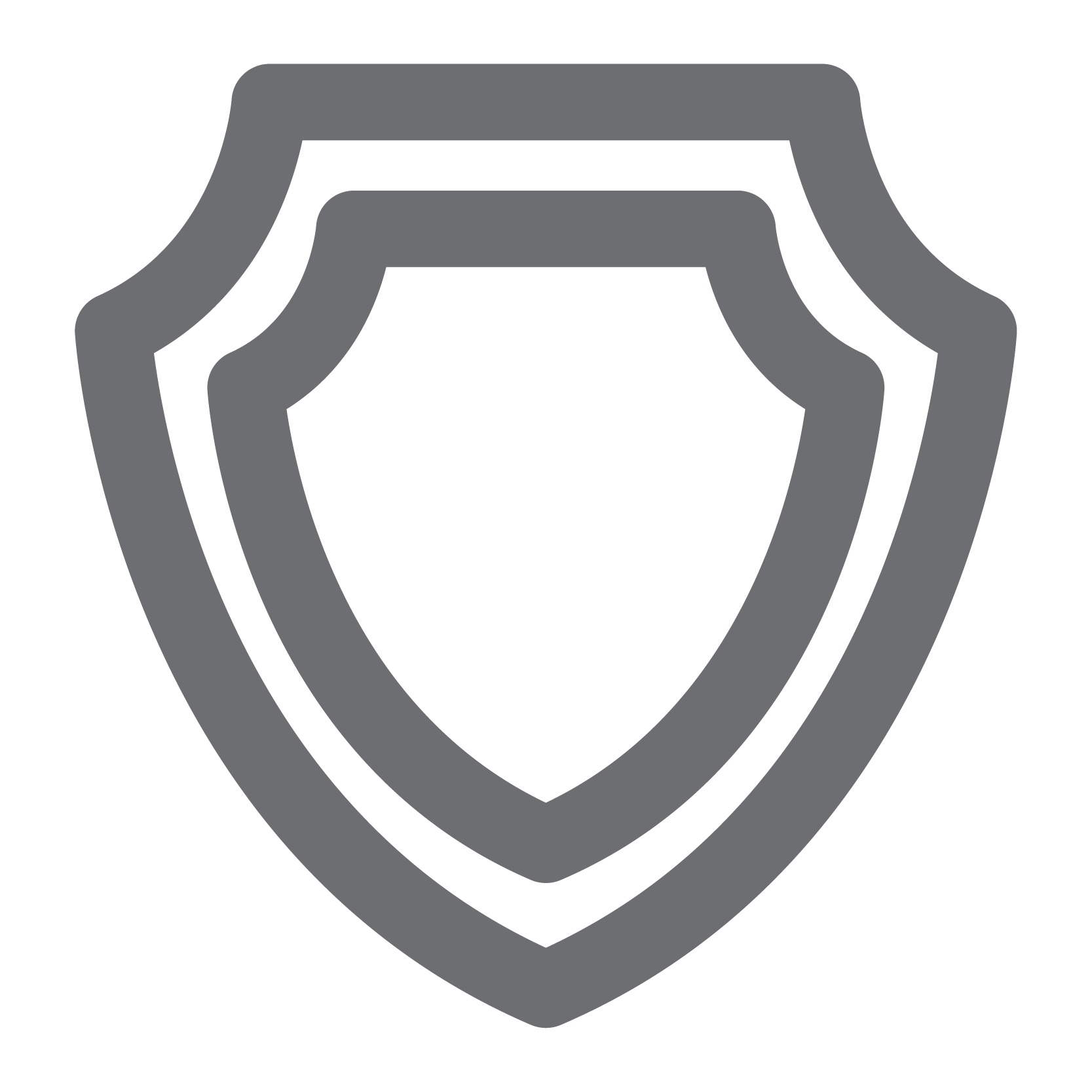 Outline of two overlapping shields, one inside the other, in gray color.