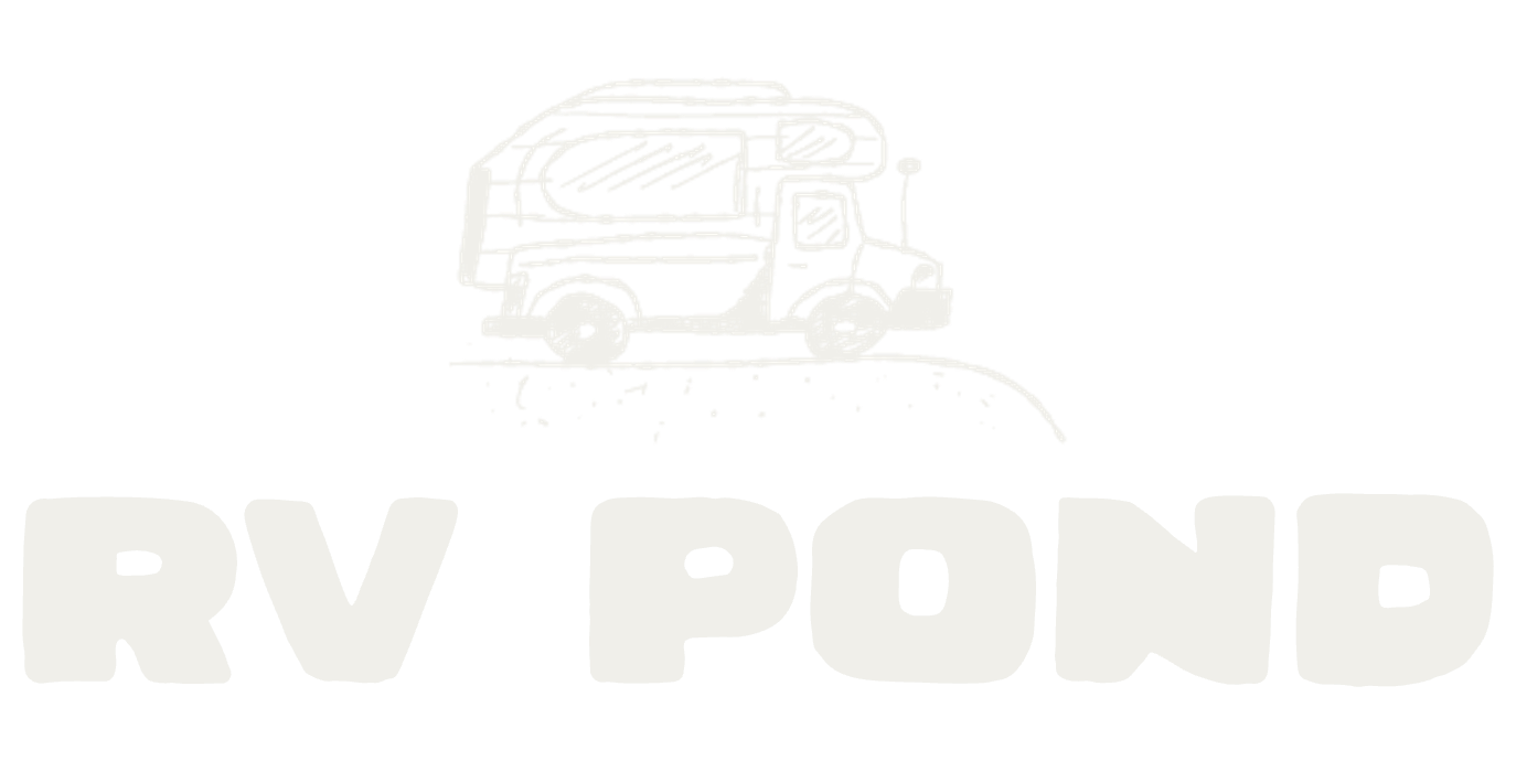 RV Pond camping icon with a hand-drawn camper truck
