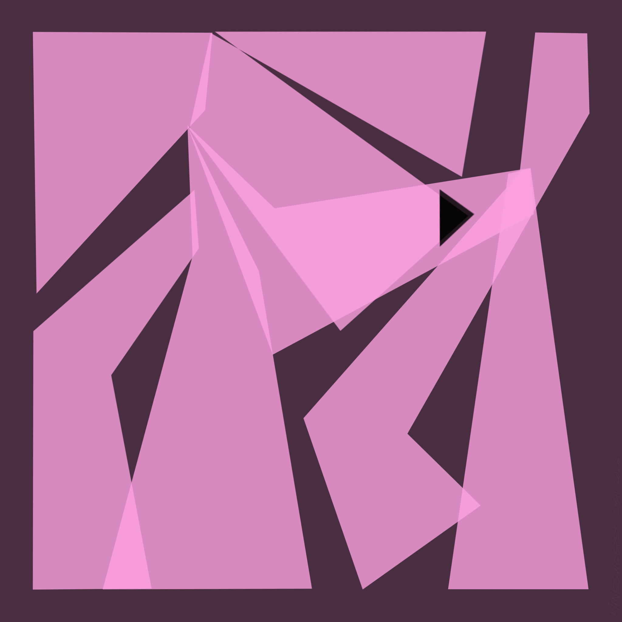Digital abstract art with pink and dark purple geometric shapes and lines.