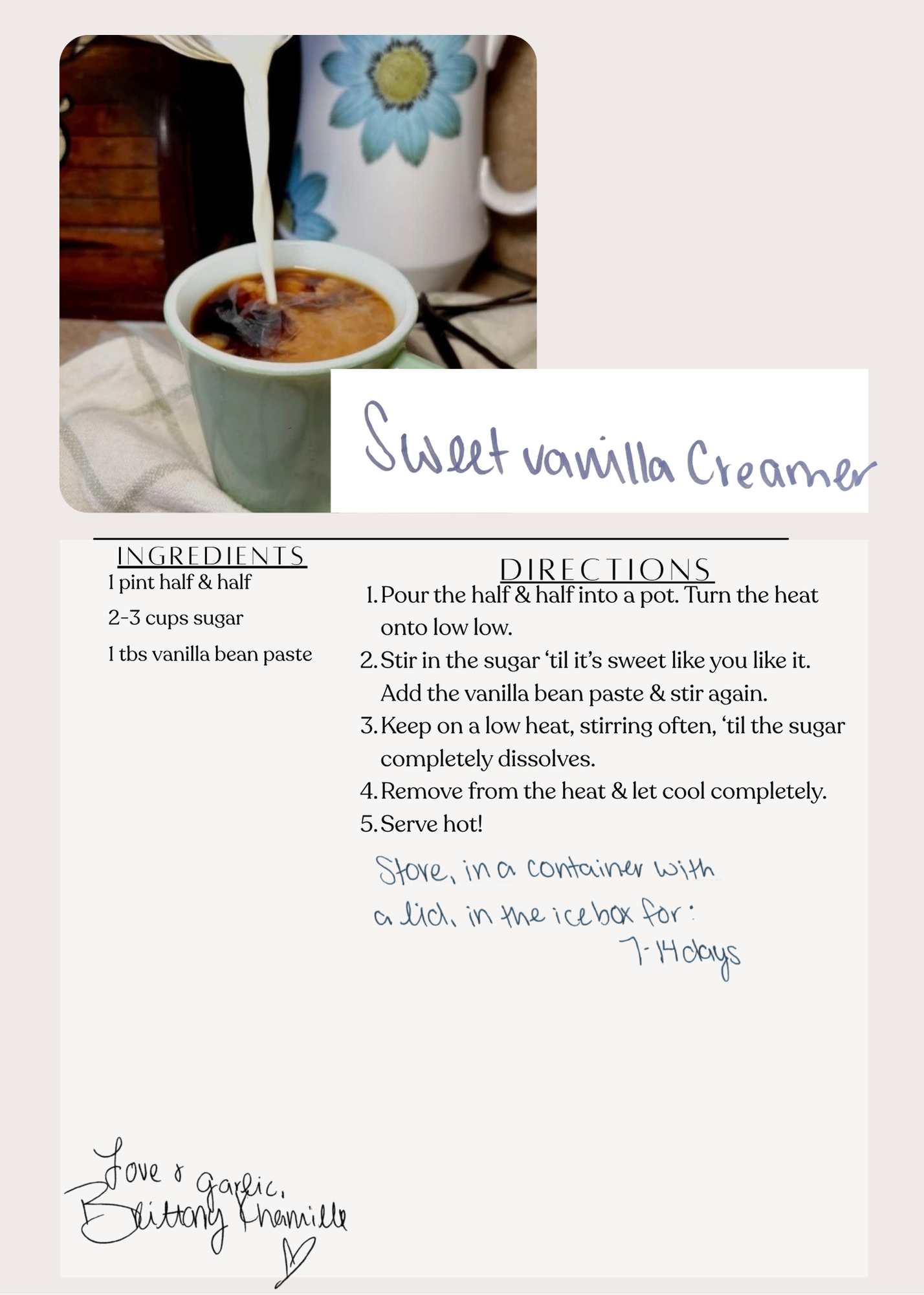 Sweet Vanilla Coffee Creamer