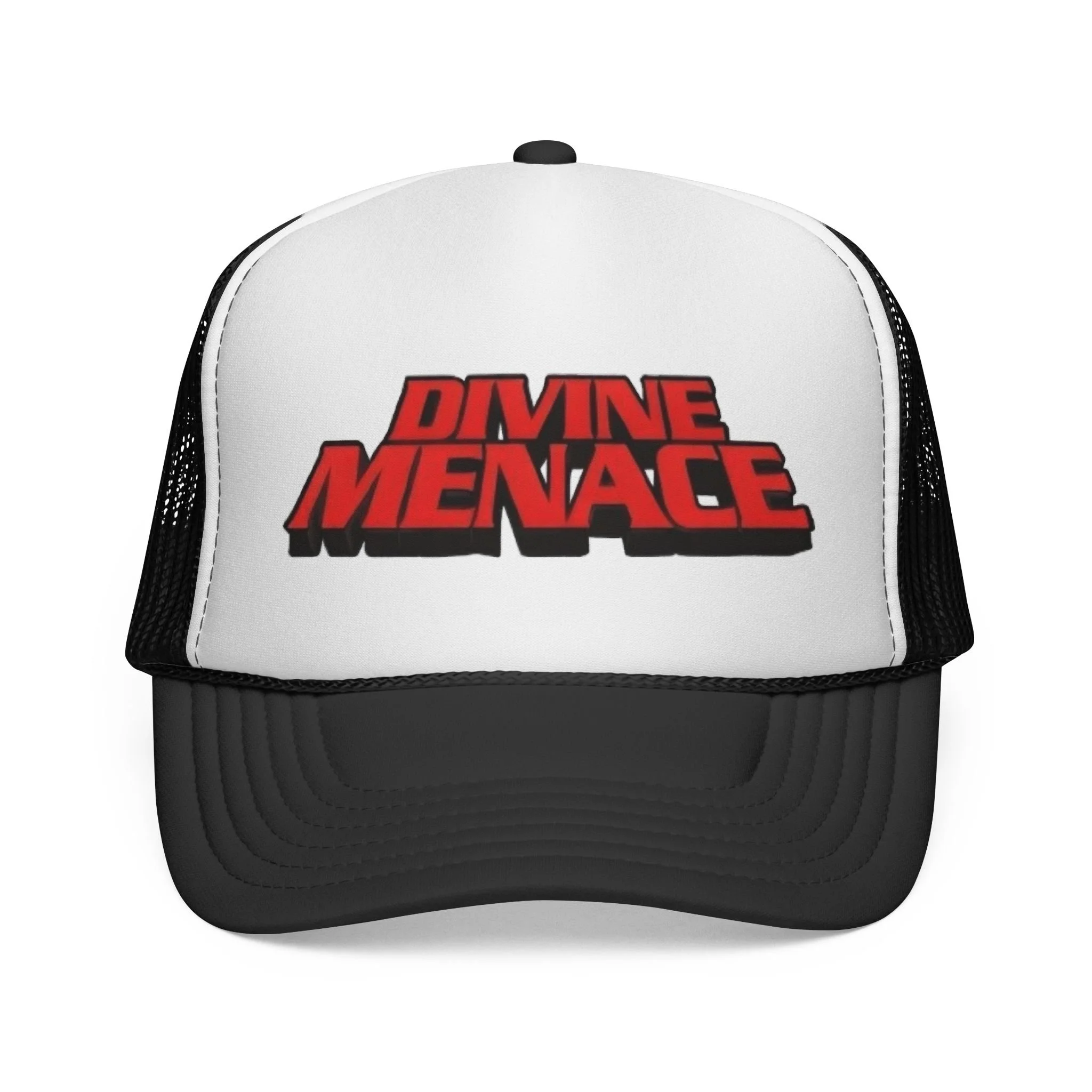 Divine Menace Trucker Hat — Retro Bold Logo Cap