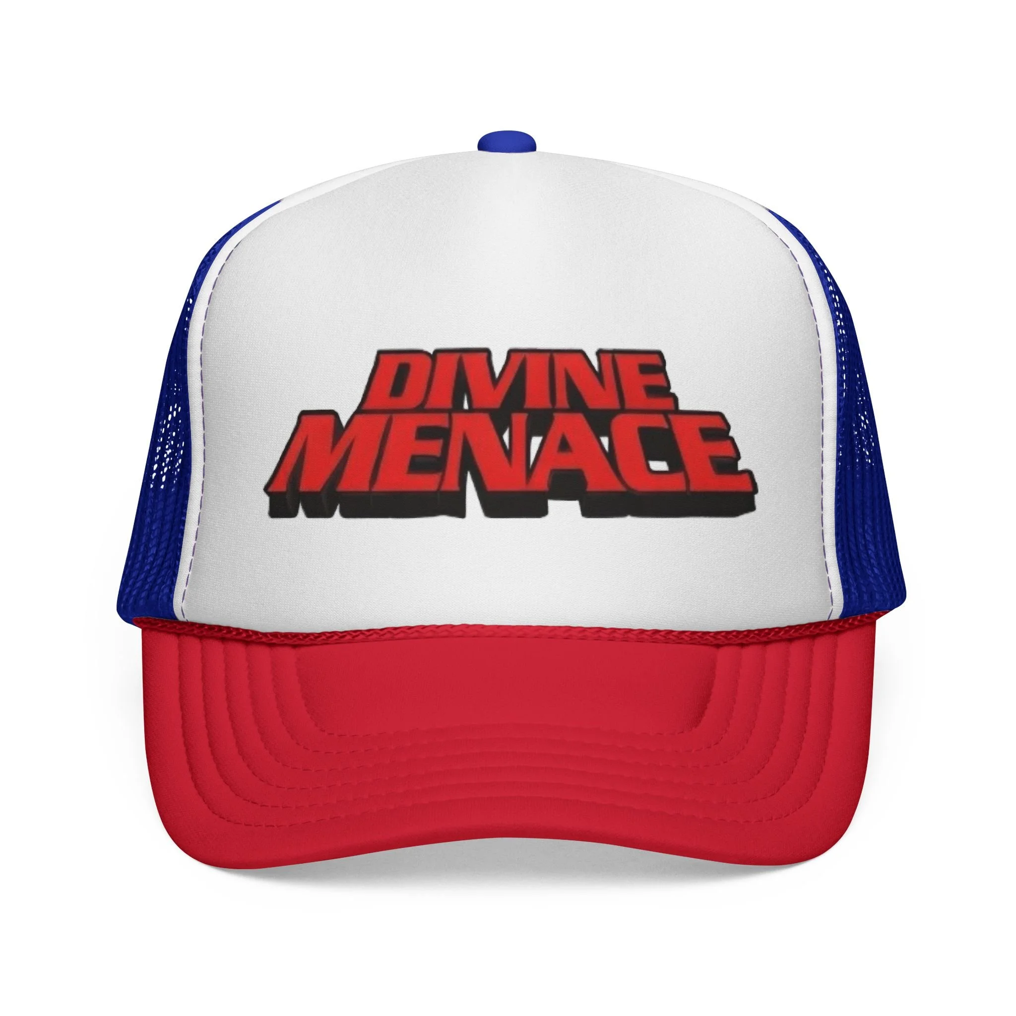 Divine Menace Trucker Hat — Retro Bold Logo Cap