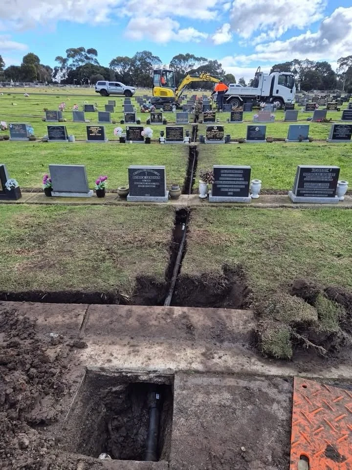 Recent burst water main on the original gal waterline
Some new poly waterlines got water flowing again