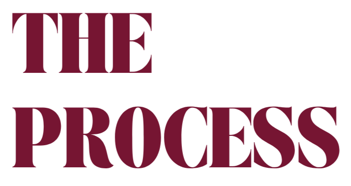 The image contains the text 'The Process' in large, dark red letters on a black background.