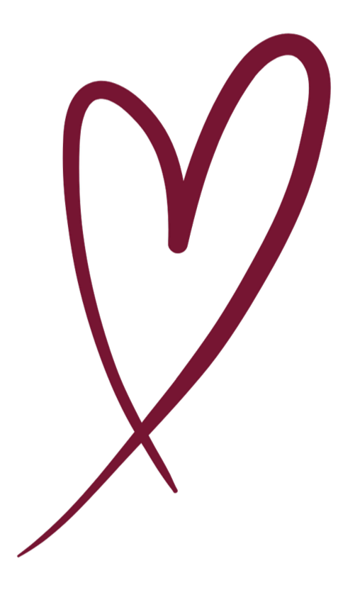 A hand-drawn, purple heart with an elongated, looping shape, set against a black background.