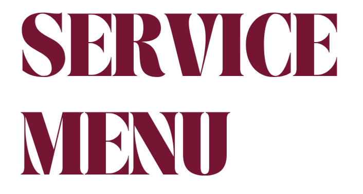 Service Menu text in bold, maroon font on a black background.