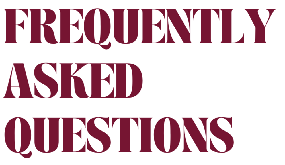 Text saying 'Frequently Asked Questions' in large, bold, maroon-colored letters.