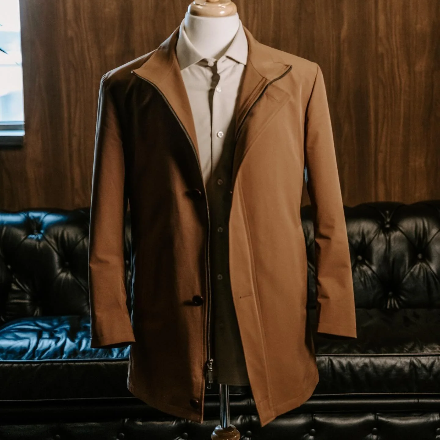 A clear favorite in the studio these past few months.

This four-button, zippered car coat&mdash;crafted in a water-repellent, four-way stretch fabric&mdash;will return as a go-to piece heading into spring.

Begin planning your spring wardrobe&mdash;