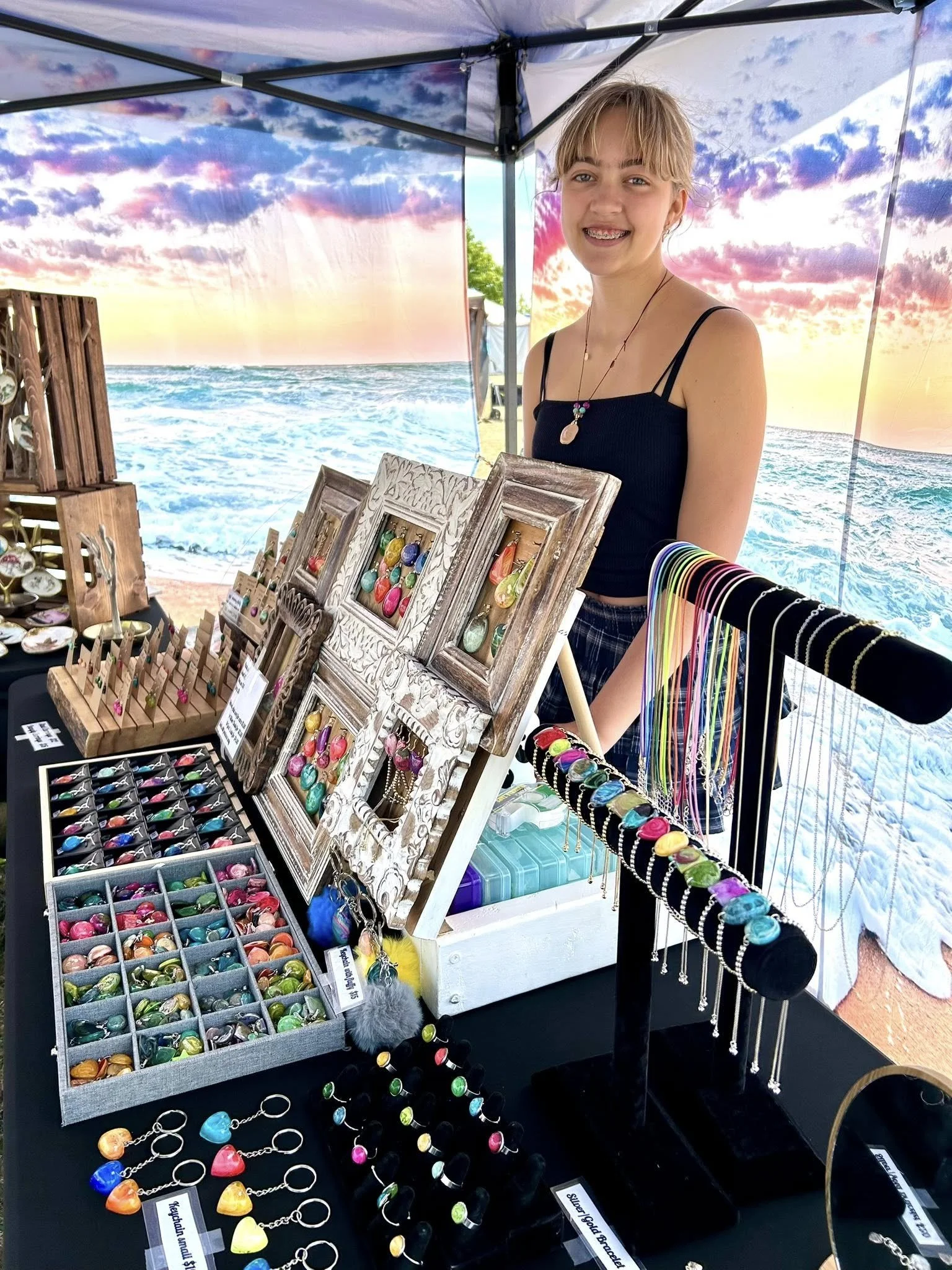 Colorful jewelry at Downtown Charlottetown outdoor market.