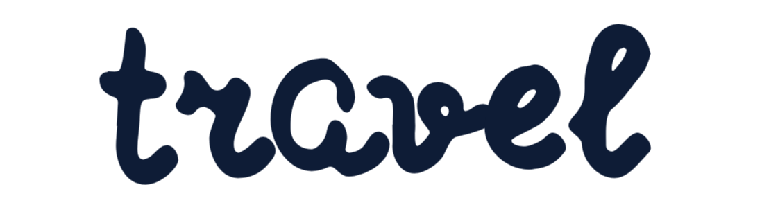 The word 'travel' written in dark blue, playful, cursive font on a white background.