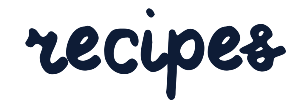 The word 'recipes' written in dark blue hand-lettered style.