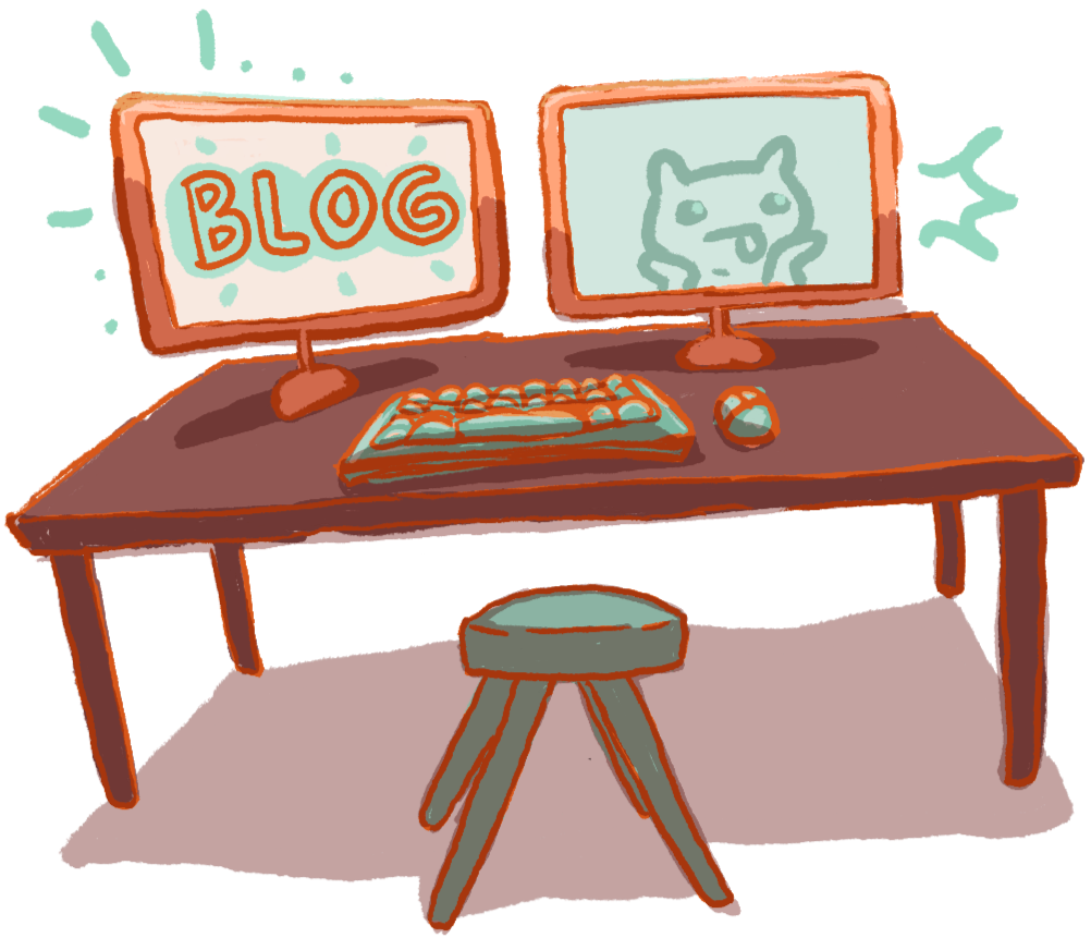 Funky desk pc setup button for blog page