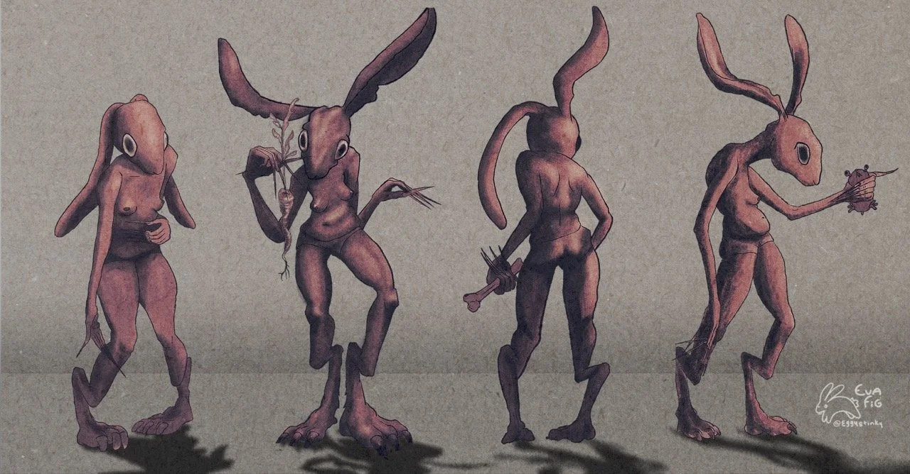 Feral Rabbit Woman character sheet turn around