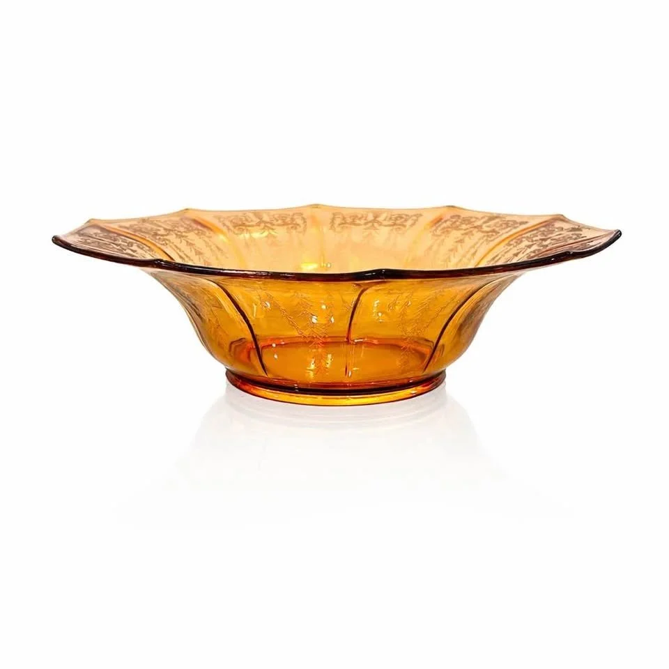 c.1935-1945 Cambridge Amber Etched Decagon Bowl, Triangle-C