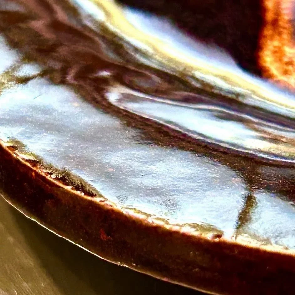 Signed Studio Charger Plate, Black Glaze & Ochre Slip