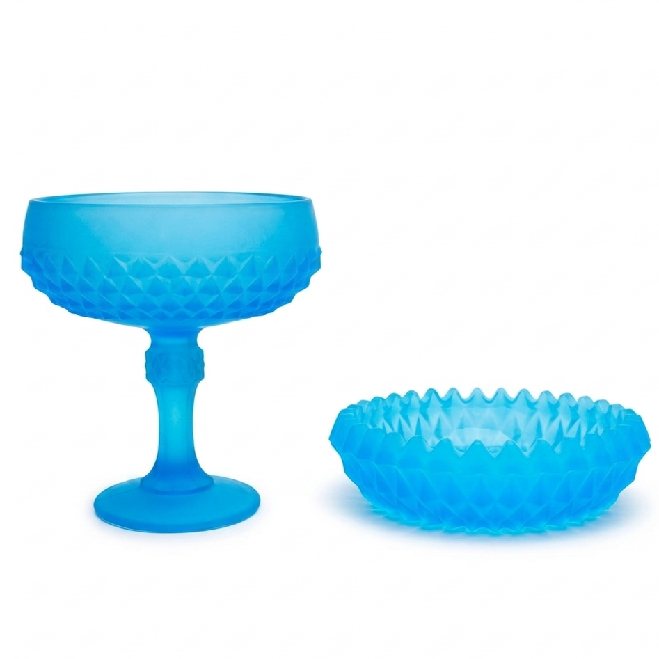 Curated Pair of Pre-War American Aqua Uranium Glass Decorative Objects