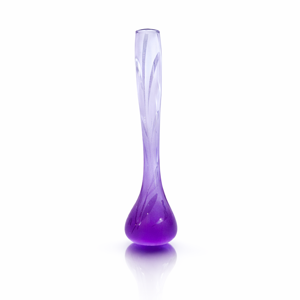 European Satin Glass Vase, Etched Floral Organic Form, 1920s