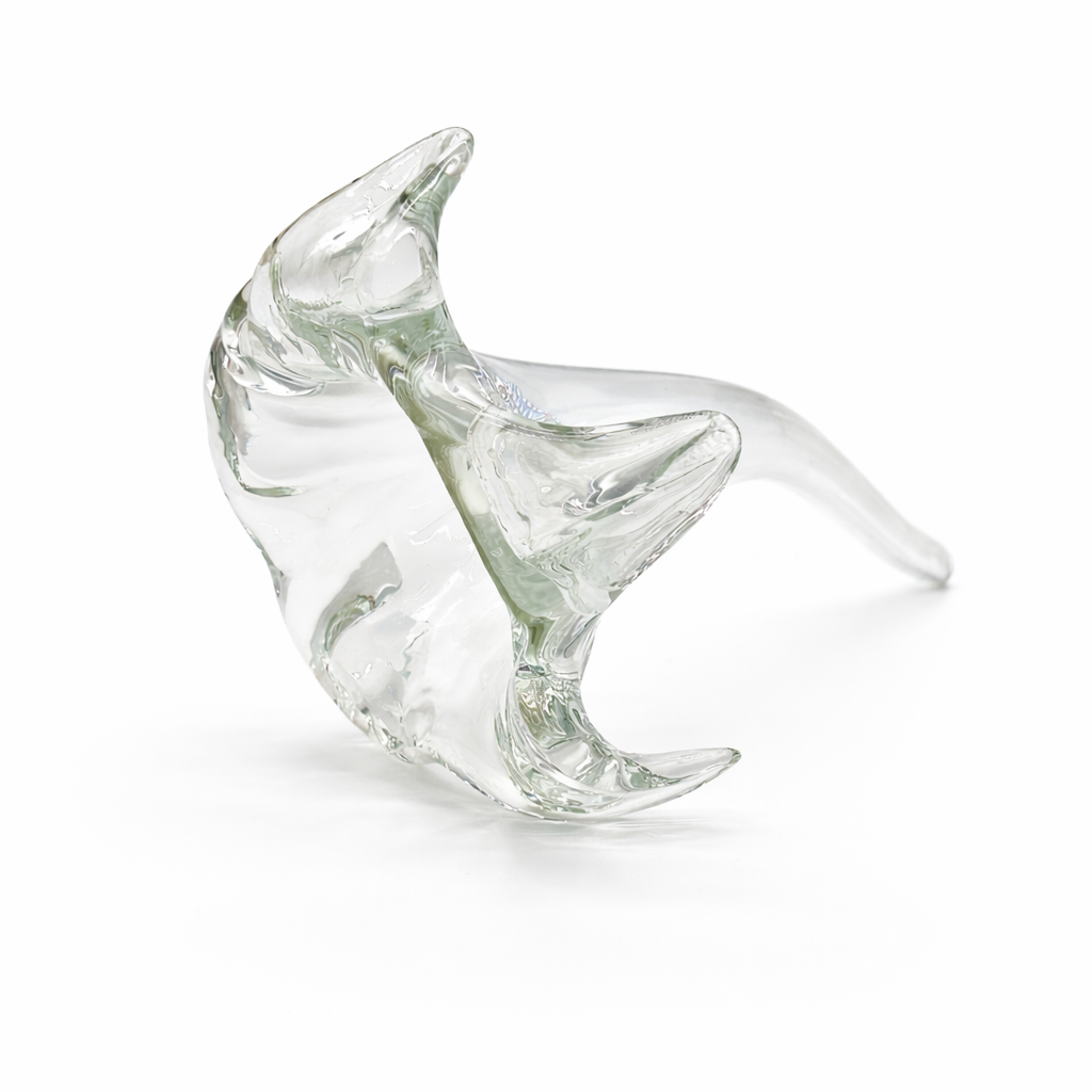 Czech Clear Art Glass Decanter Stopper, Sculptural Organic Petal Form