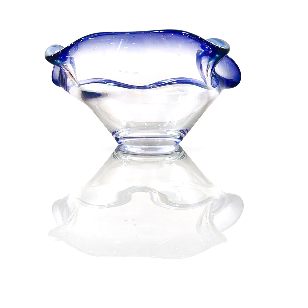 Scandinavian Amethyst Rim Art Glass Bowl, Sculptural Freeform Organic Form