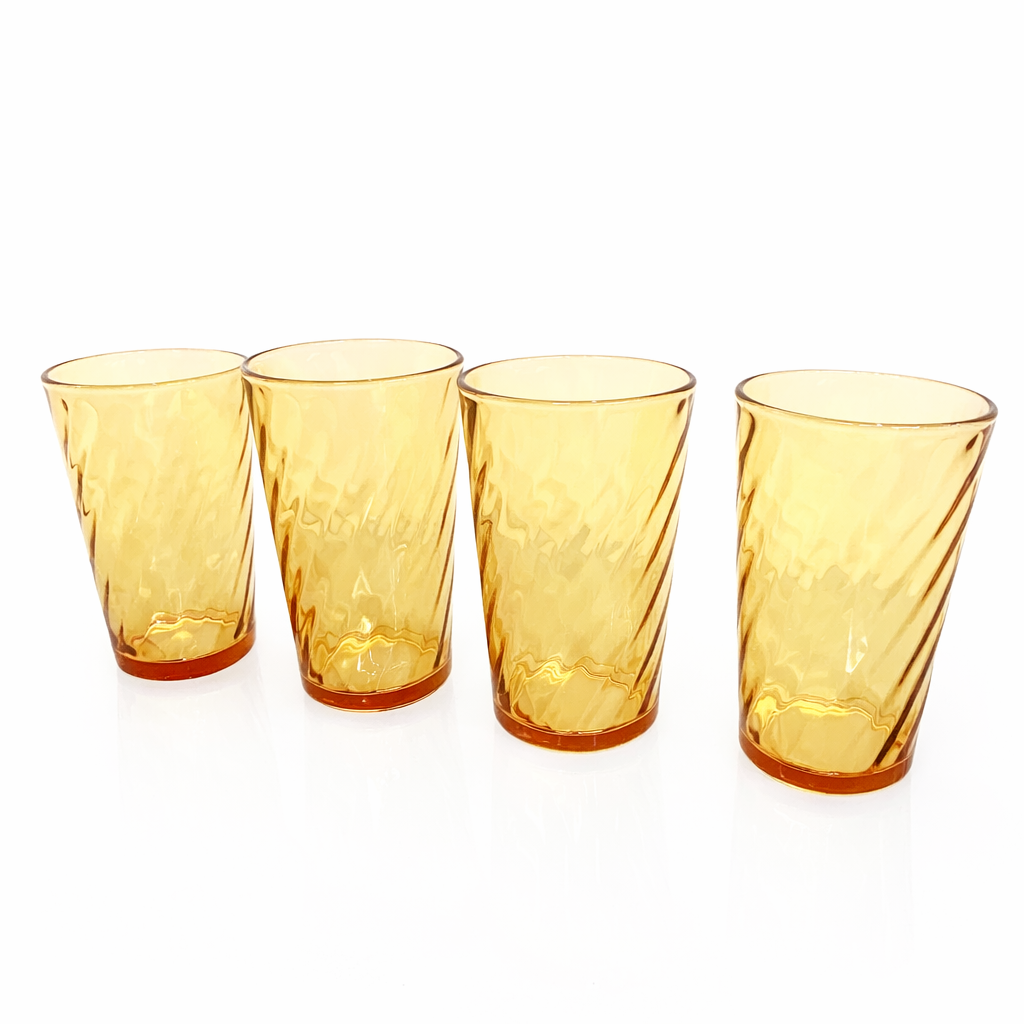 Amber Twist Optic Tumblers, c.1960s, Service for 4