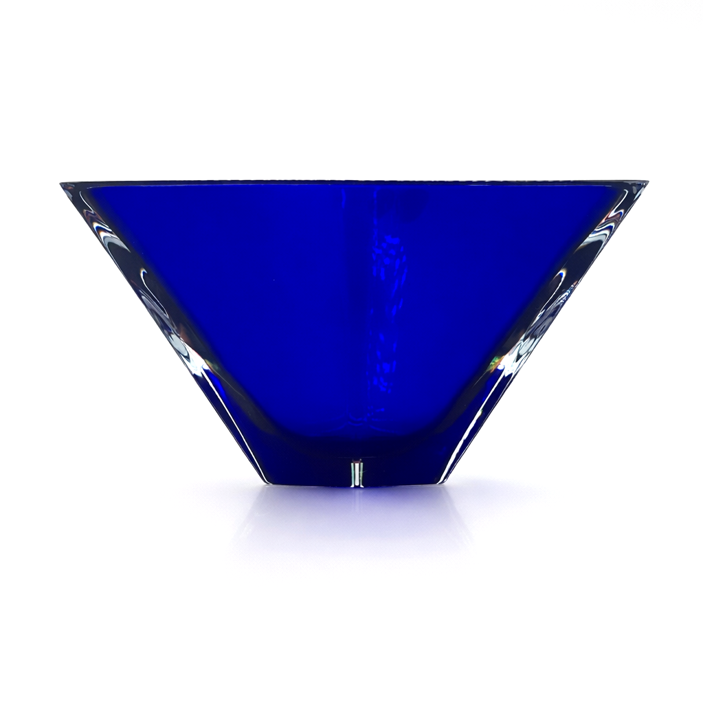 Bohemia 24% Lead Crystal Cobalt & Clear Triangular Flared Vessel