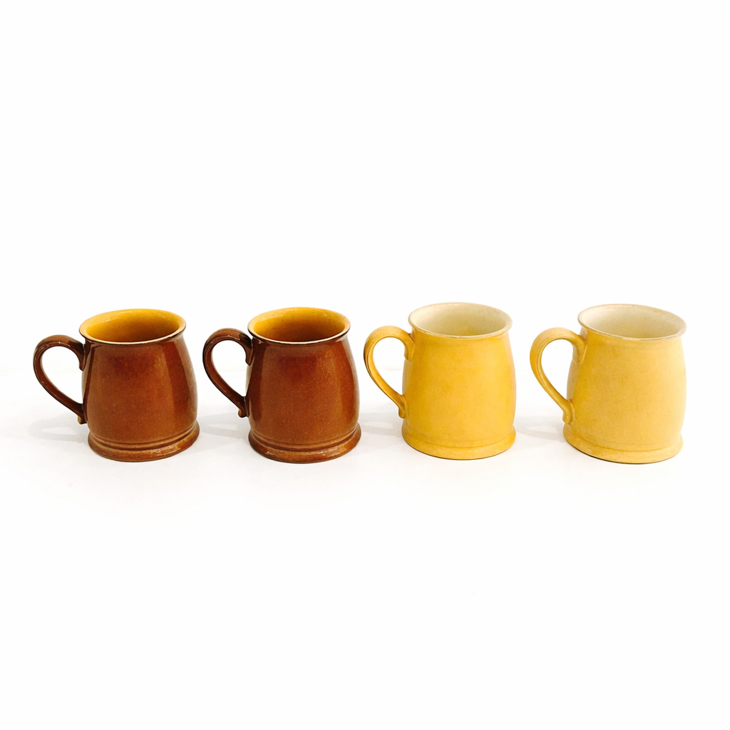 Service for 4, Denby England Tankard Cups in Chestnut and Mustard Glazes, 1970s–1980s
