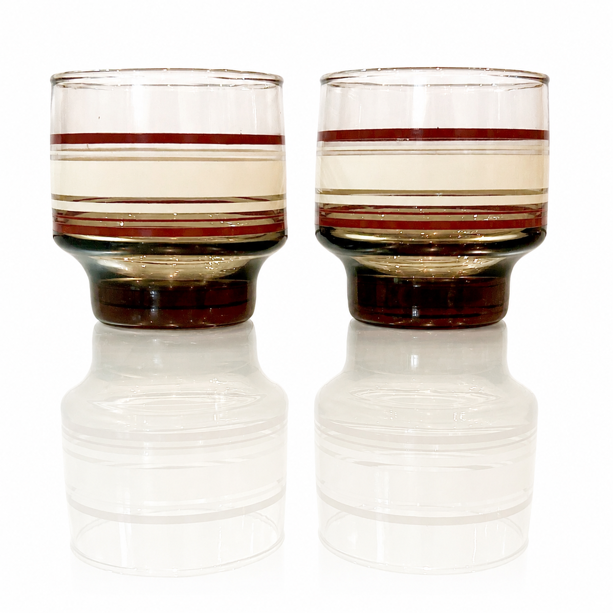 American Smoky Glass Lowball Tumblers, Mid-Century Modern Dimpled Form