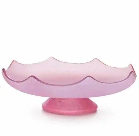 Mid-Century Cased Satin Glass Pedestal Comport in Coral Blush