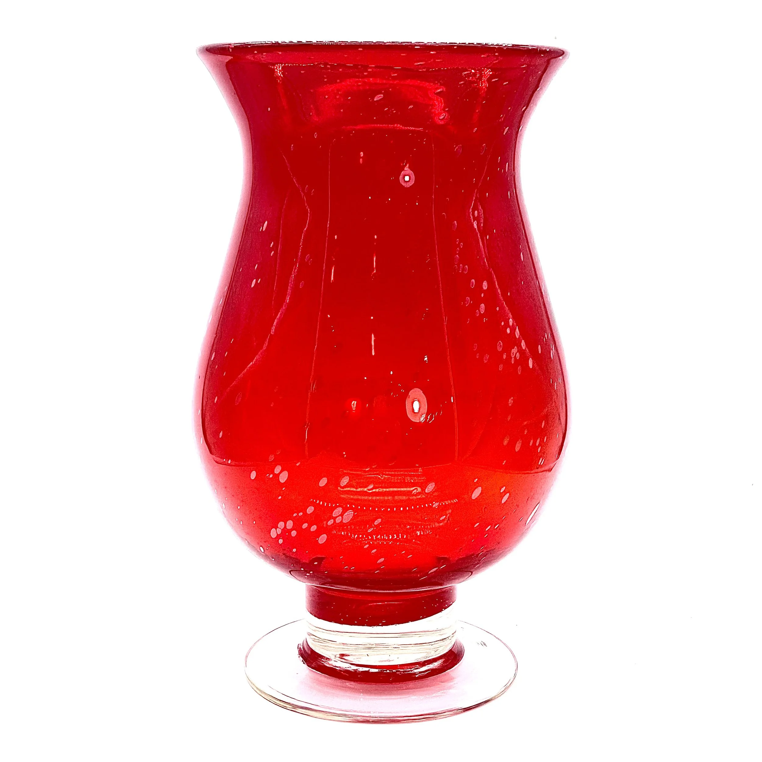 Swedish Art Glass Vase, Ruby Red Pedestal Tulip Form