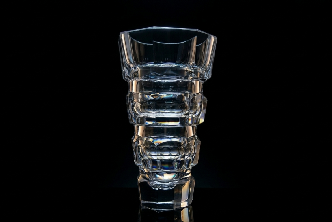 Mid-Century Bohemian Architectural Cut Crystal Vase – Karlovy Vary Lead Crystal