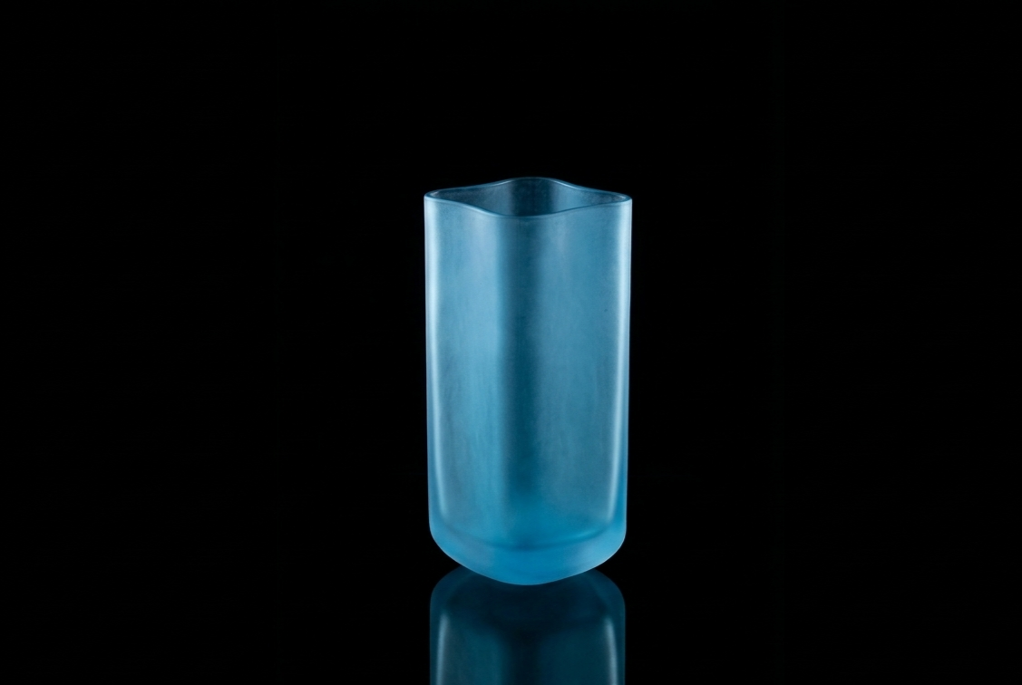 Monumental Satin Aqua Cased Glass Vase, Sculptural Form