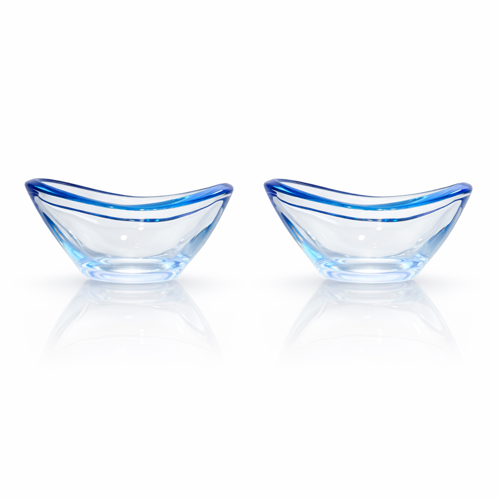 Italian Murano Cerulean Blue Sommerso Nesting Art Glass Bowls, Pair