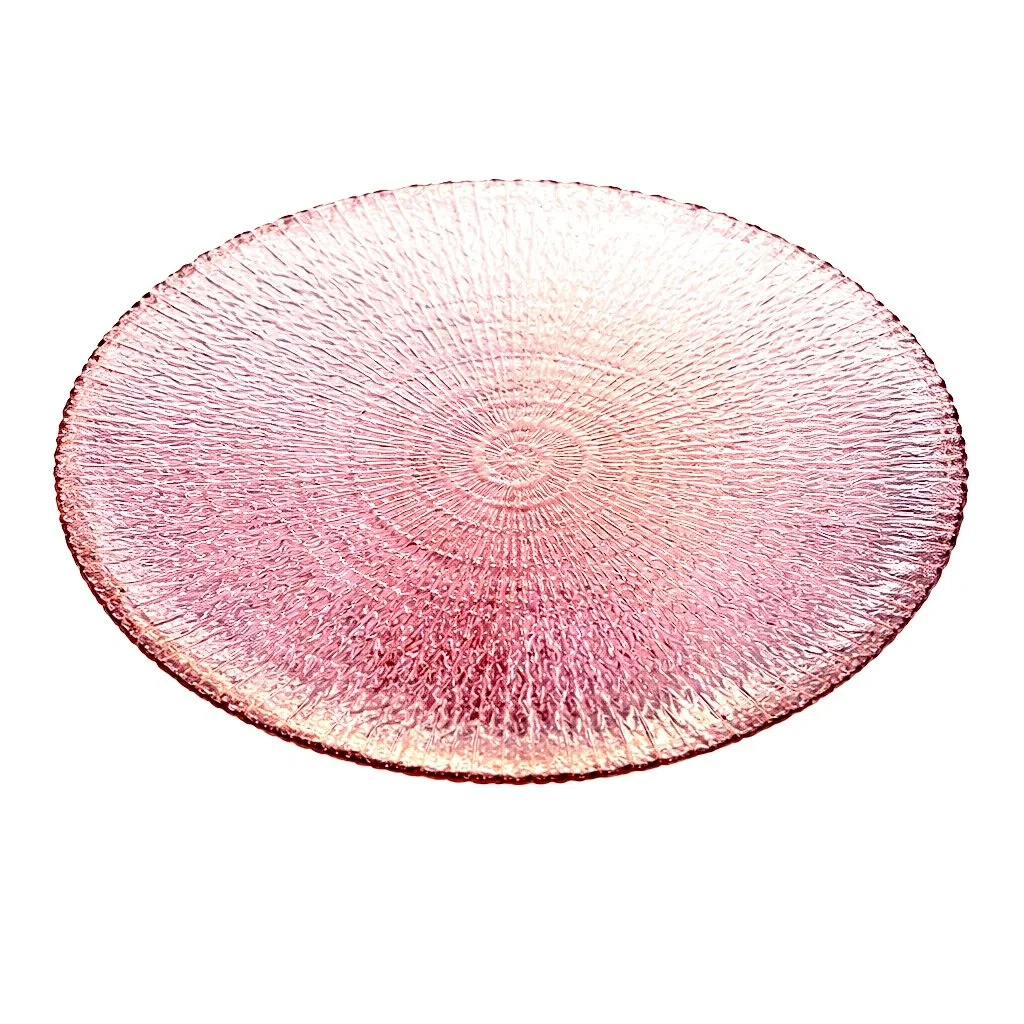 Scandinavian Textured Rosalin Art Glass Charger, Mid-Century Modern Circular Form