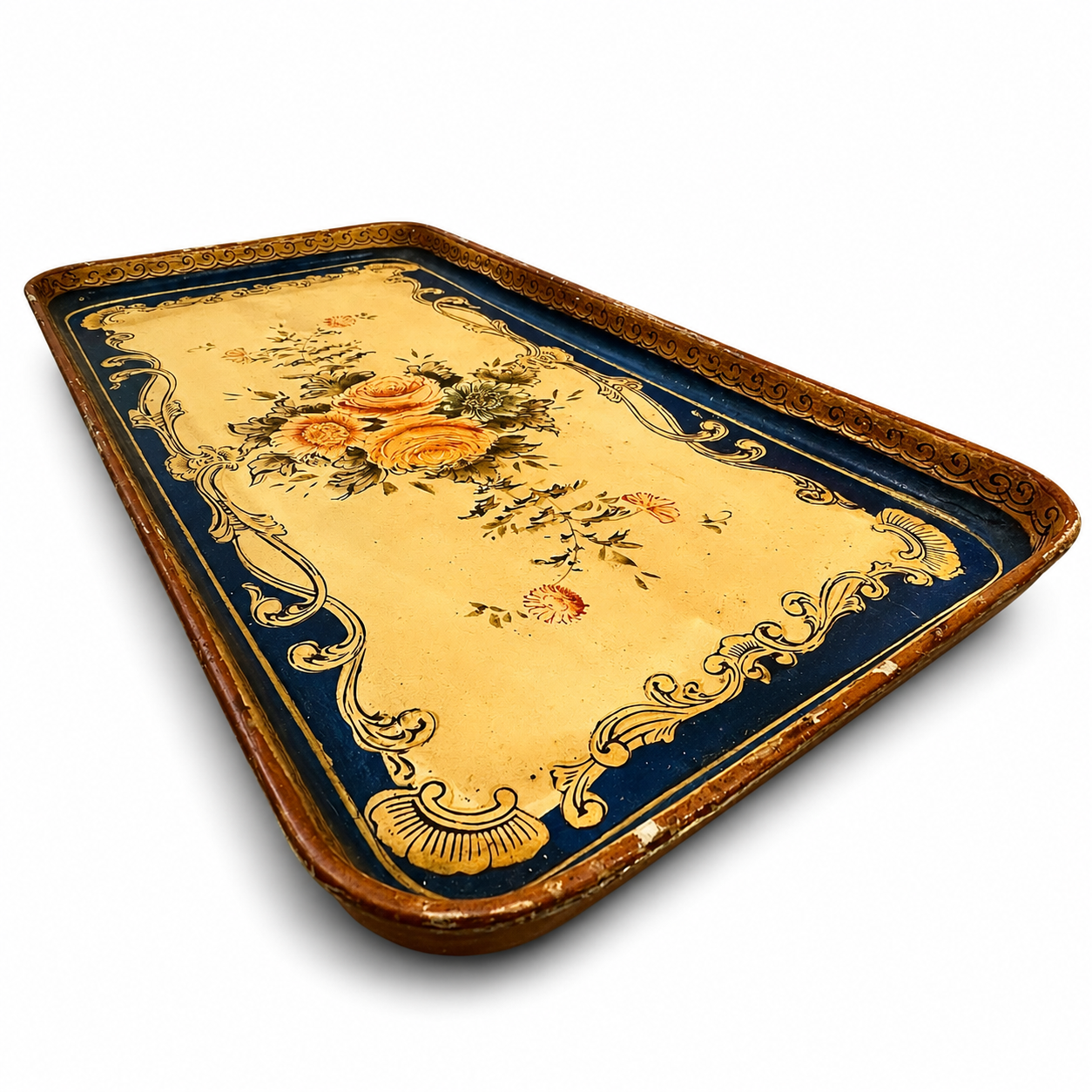 Japanese Painted Willow Wood Serving Tray, Mid-Century Modern Foliate Form