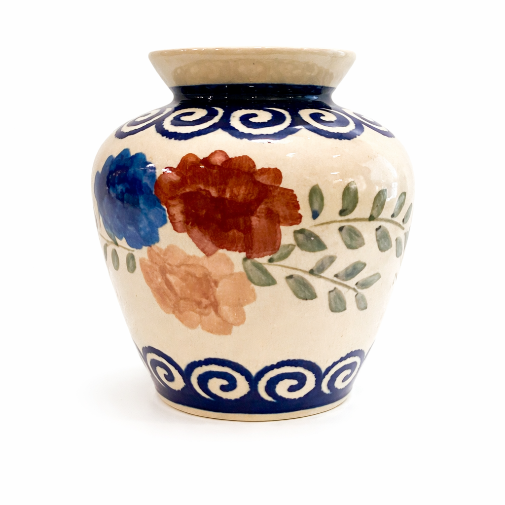 Boleslawiec Hand-Painted Floral Stoneware Vase