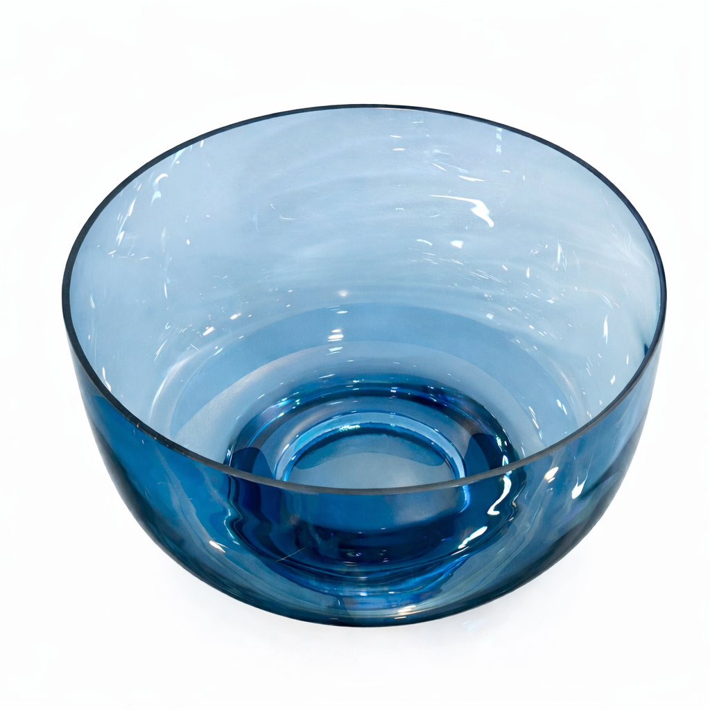 Large Blue Pressed Glass Bowl, UV-Reactive, Manganese Glass, 1960s