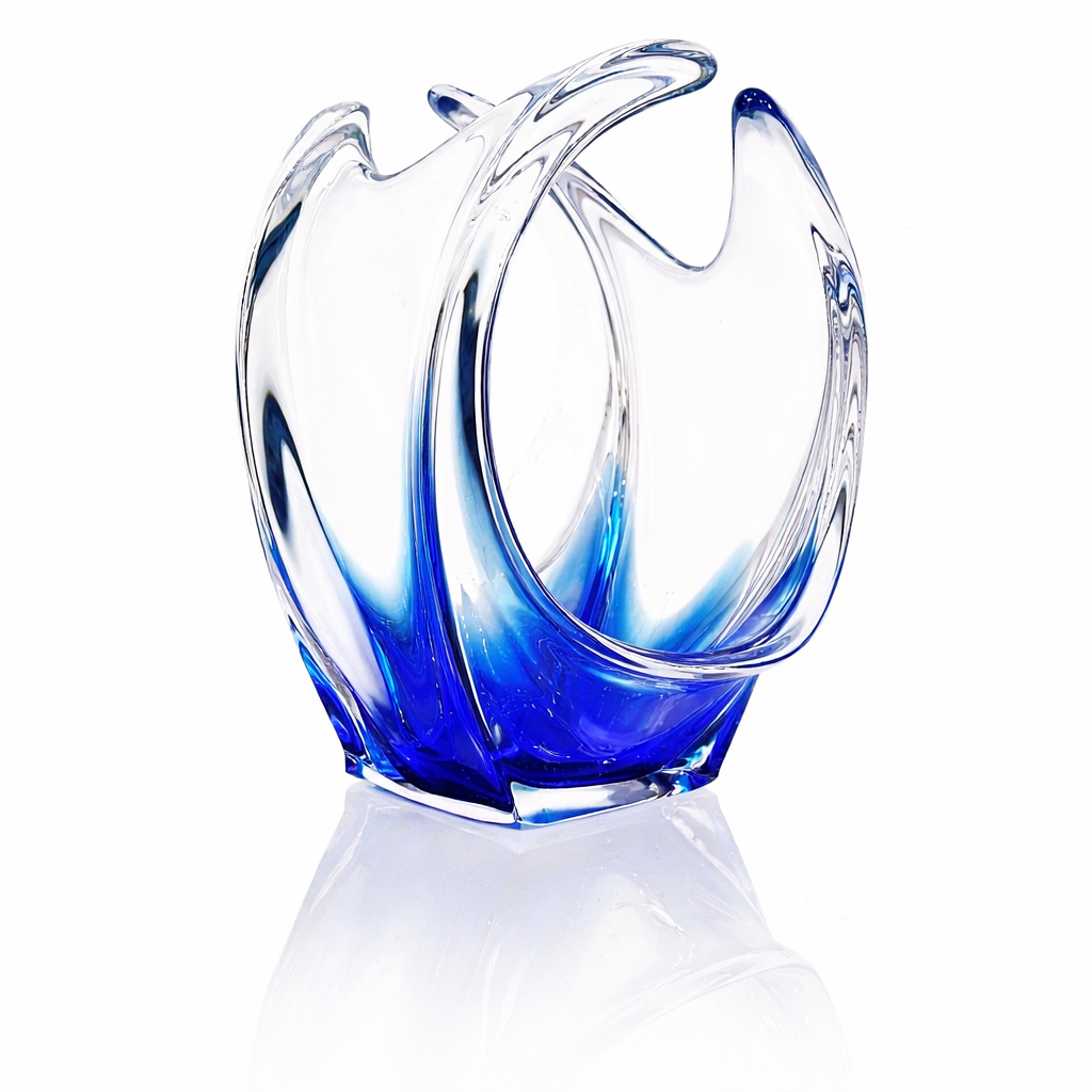 Central European Cobalt and Uranium Cased Glass Sculpture, Organic Fluid Form