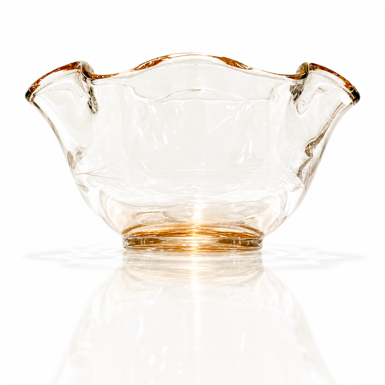 American Art Deco Canary Yellow Elegant Glass Rose Bowl, Wheel-Etched Foliate Motif