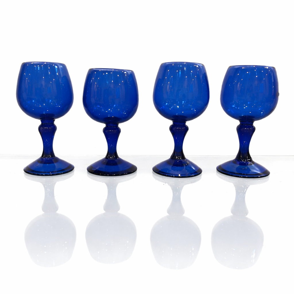 Hand-Blown Cobalt Blue Glass Goblets, Service for 4