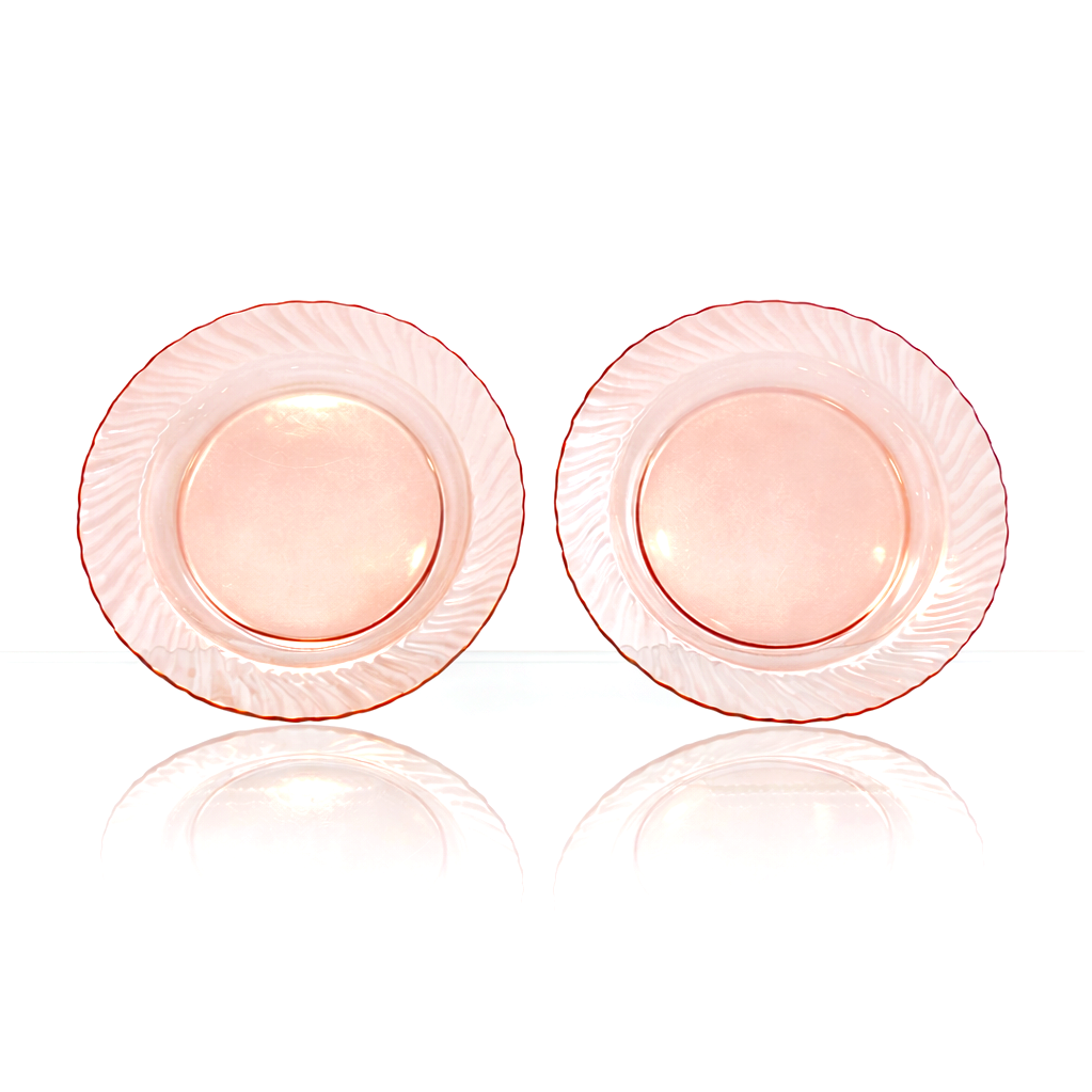 French Rosaline Glass Coupe Plates, Swirled Arcoroc Luminous Form, Set