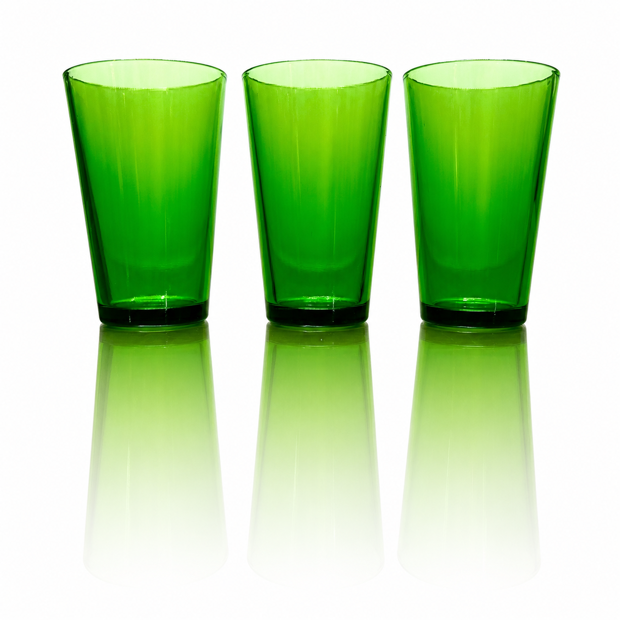 American Uranium Green Glass Tumblers, Sculptural Textured Form - Service for 3