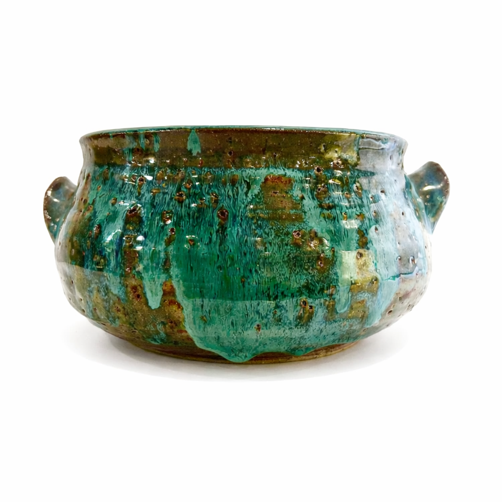 Canadian Studio Pottery Handled Vessel, Turquoise Drip Glaze