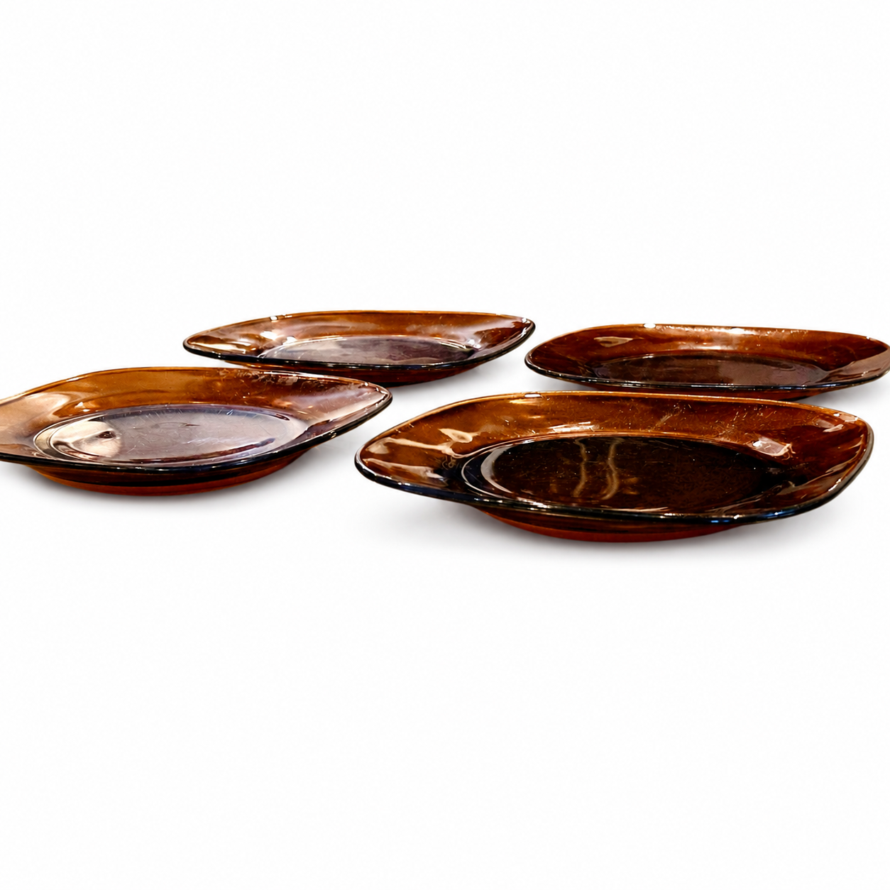 French Glass Salad Plates, Textured Variegated Tortoiseshell Form