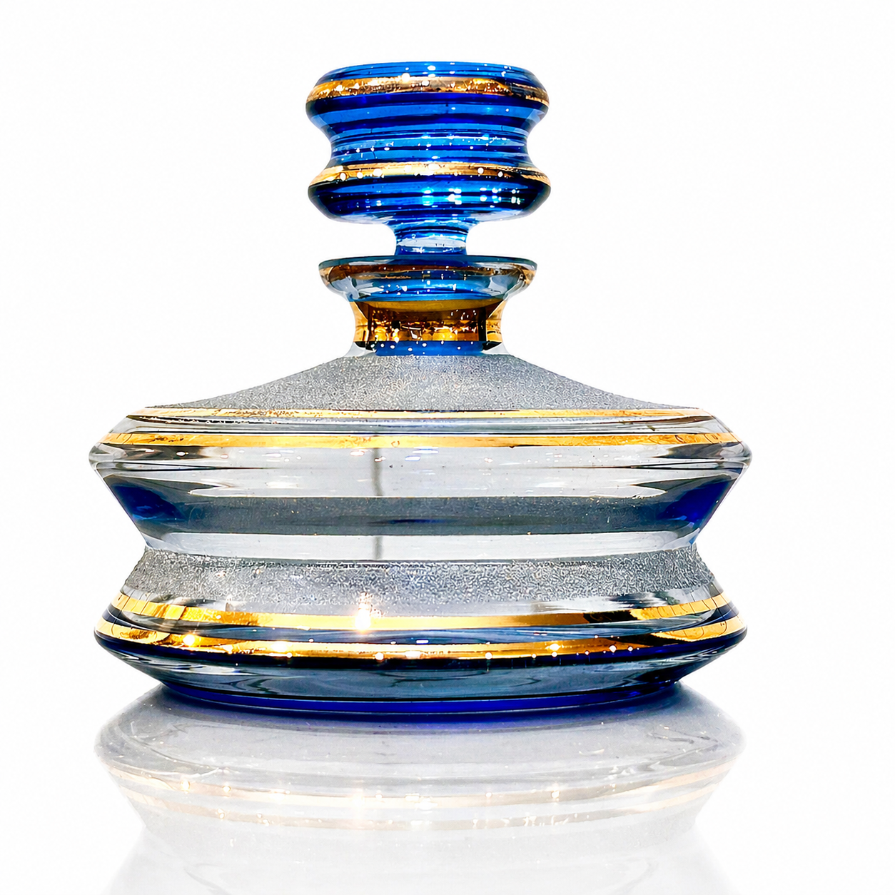 Italian Cobalt Blue Glass Vanity Decanter, Gilded Architectural Form