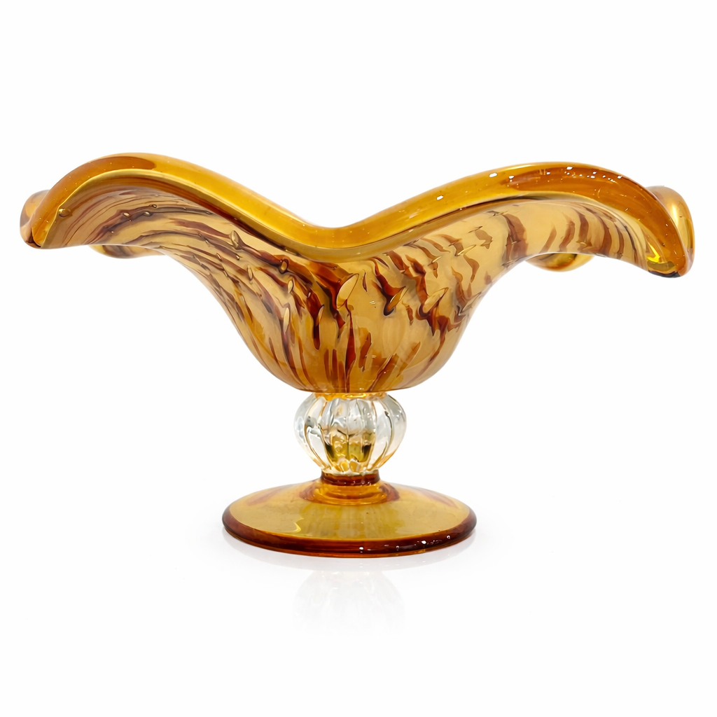 Mid-Century Murano Amber Alabastro Art Glass Tazza Bowl