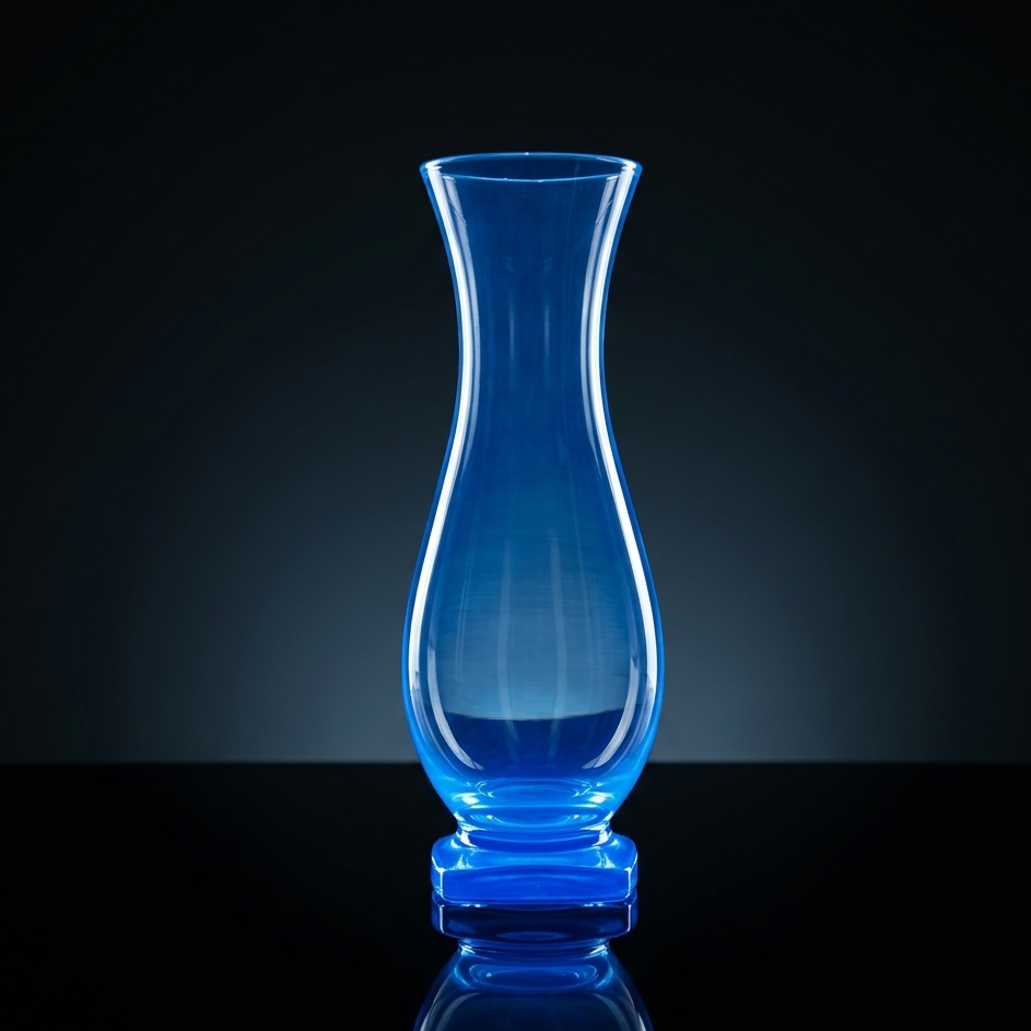 Scandinavian Modern Cased Art Glass Vase, Cerulean Blue Faceted Base