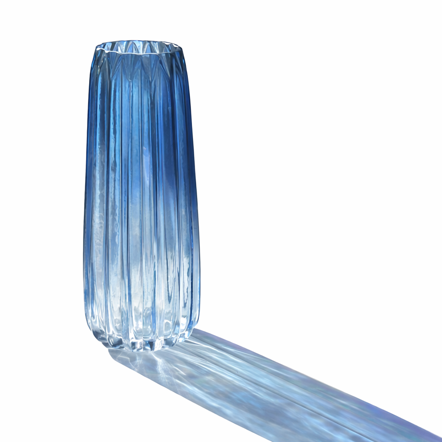 Mid-Century Steel Blue Ribbed Art Glass Vase, 1960s
