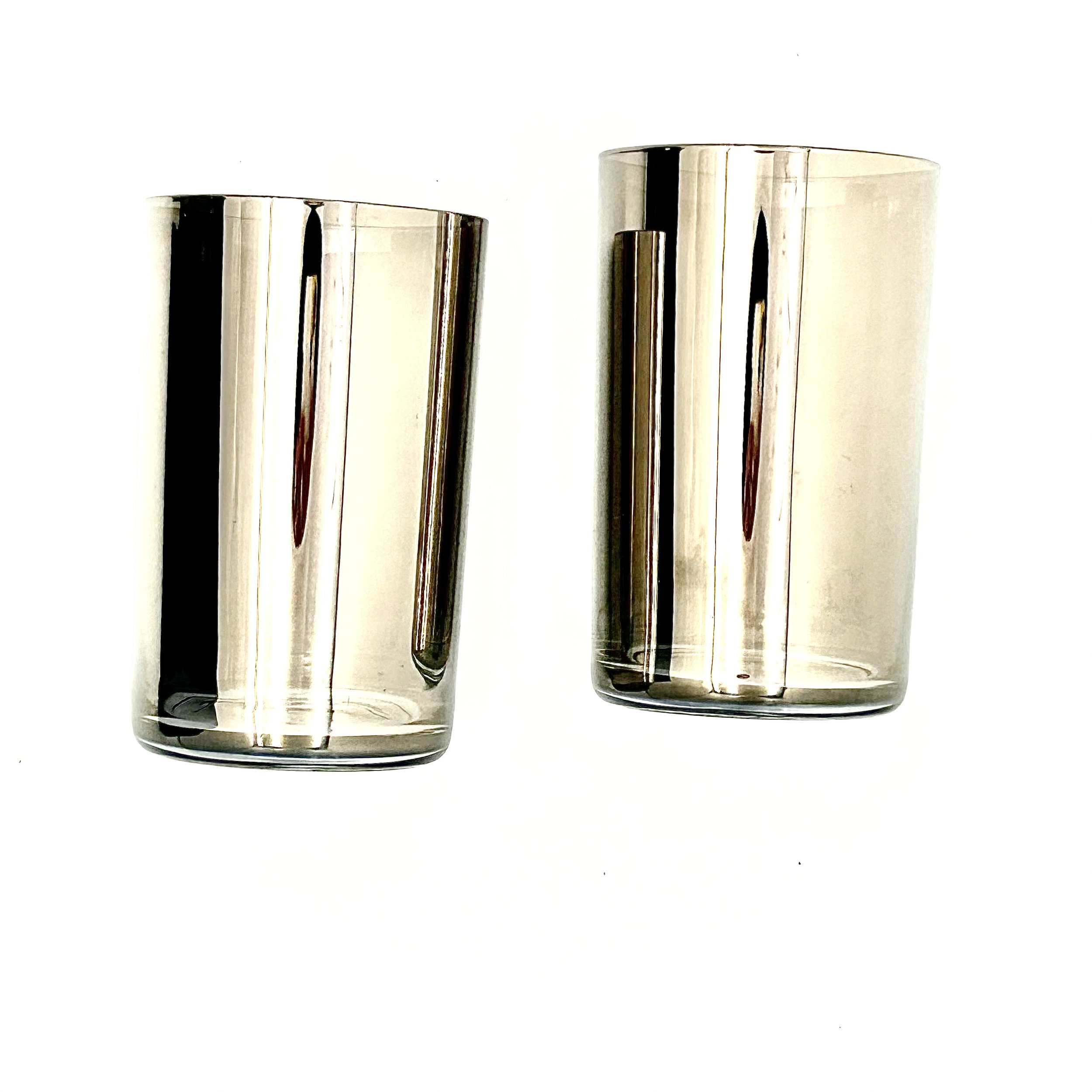 Silvered Glass Highball Tumblers, Mid-Century Modernist Pair